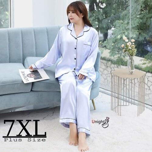 Plus Size New Women Satin Silk Pajamas Home Suit Autumn Summer Luxury Sleepwear Home Clothes L 5XL 7XL Nightwear Pyjamas Pijama