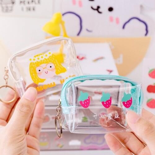 Small Makeup Bag Transparent Cosmetic Bag PVC Women Zipper Clear Cartoon Coin Card Sanitary Napkin Organizer Storage Case