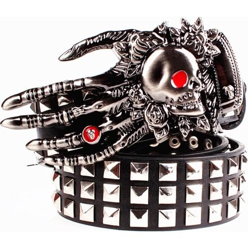 Fashion mens leather belt Punk belt skull ghost claw heavy metal wide belts hip hop dancing big rivet belt Men Gift for women