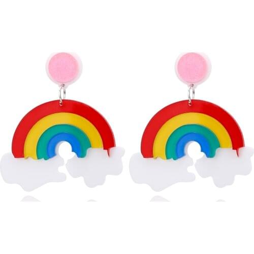 YAOLOGE New Cute Big Rainbow Acrylic Resin Earrings For Women Girl Birthday Long Pendant Earrings Sweet Accessories Earrings
