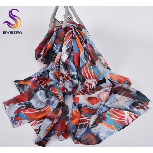 [BYSIFA] 100% Pure Silk Scarf Ladies Accessories Fashion Brand Long Scarves Shawls Autumn Winter Women Warm Neck Scarf 180*110cm