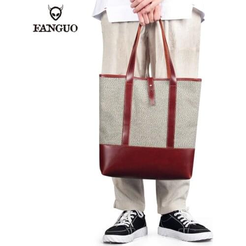 Retro Large Capacity Handbag Genuine Leather Male Tote Bag Portable Womens Ol Business Briefcase For Short Trip