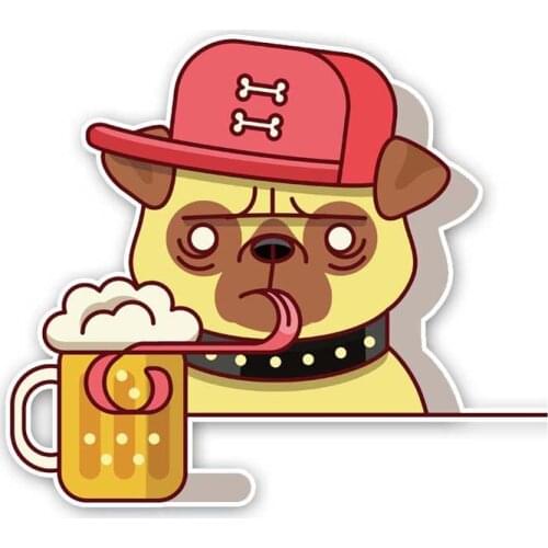 Interesting A Beer Drinking Puppy Car Sticker Accessories KK Vinyl PVC 14cm*12cm Motorcycle Laptop Decal