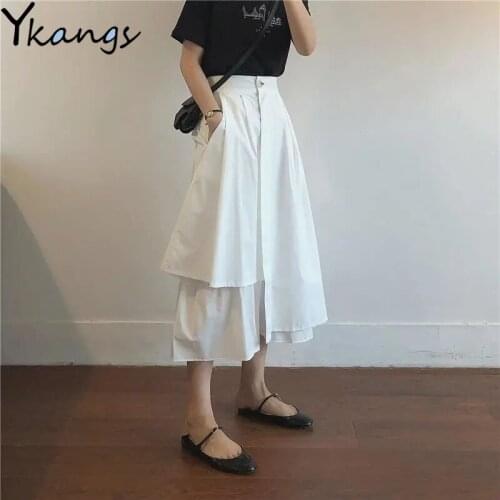 Vintage Sweet Loose High Waist Solid Wild Elegant Black Pleated Skirts Preppy Style Spring Summer Women Korean White Long Skirt