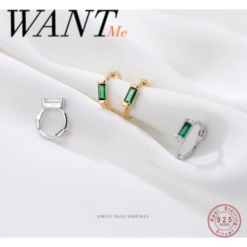 WANTME Korean Minimalism Geometry Square Green White Zircon Mini Stud Earrings for Fashion Women Office Teen Ear Jewelry Gift