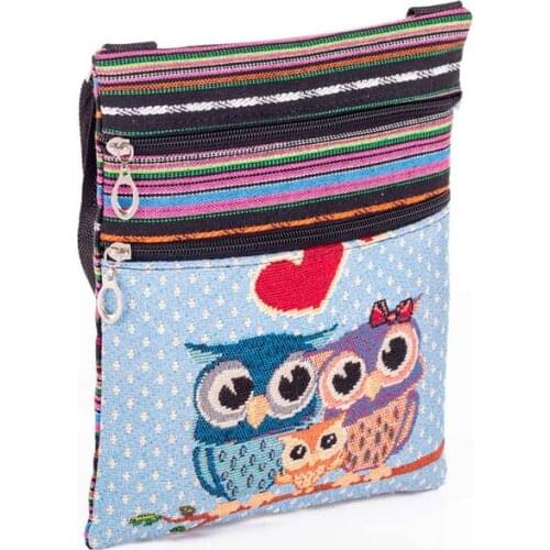 Women Lady Shoulder Bag Messenger Owl Embroidered Vintage For Mobile Phone Money New