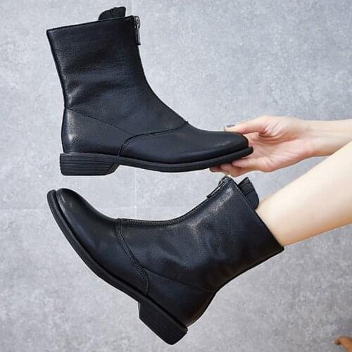 Ankle Boots for Women Genuine Leather Rubber Luxury Zipper Womens Boots Waterproof Female Boot 2021 new arrivals western boots
