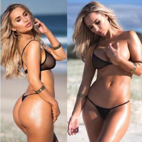 2Pcs Women Sexy Bikini Set Bra setbathing suit G-string Transparent Temptation Hollow Suit Swimming Wear Bikini bikini swimsuit