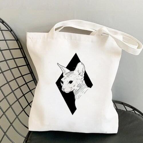2021 Shopper Cartoons Sphynx Printed Tote Bag women Harajuku shopper handbag girl Shoulder shopping bag Lady Canvas Bag