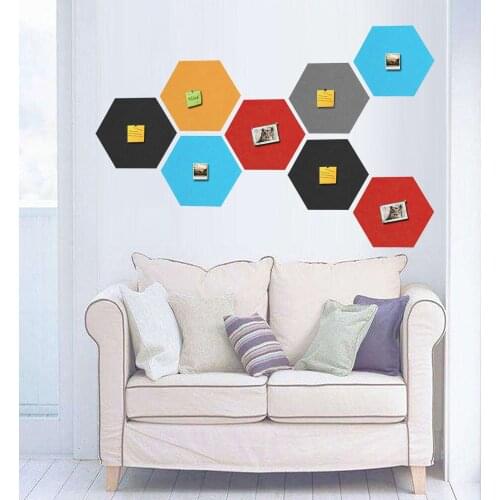 6PCS Assorted Colors Self-adhesive Hexagonal Felt Wall Bulletin Memo Photos Letter Message Display Board for Home Office Decor