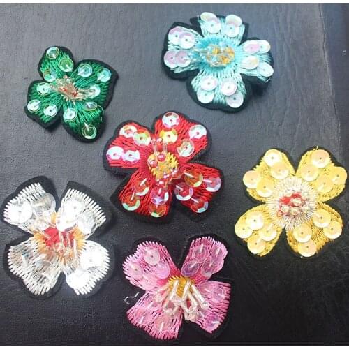 Flower sequins patches garment accessories high quality beaded applique patches for clothing socks/shoes/sweater/bag decoration