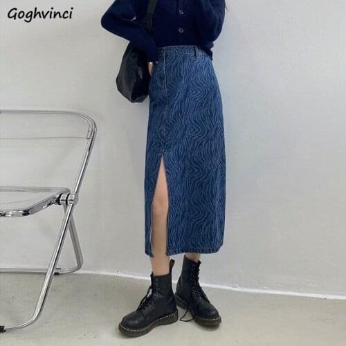 Asymmetric Skirts Women Denim Vintage Button Streetwear Striped Side-slit Design All-match Chic New High-waist Slim Casual Soft