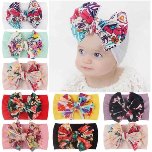 New Bohemia Elastic Printed Flower Kids Headband Newborn Infant Knot Bows Headwraps Baby Girls Headwear Cute Gifts Photo Props