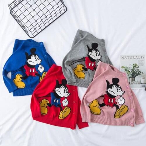 Kids Winter Sweater Cartoon Mickey Mouse Knitted Sweater Baby Girl Sweaters Boy Cardigan Sweater Cute Toddler Cardigan