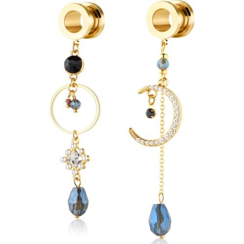 Fanpeijy Stainless Steel Dangle Ear Plug Tunnels Screw Tragus Earring Gauge Expander Piercing Stretcher Body Jewelry 6-20mm 2pcs