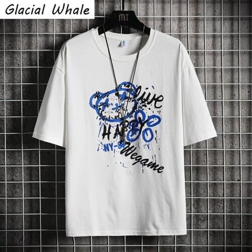GlacialWhale Mens Oversized T-shirt Men 2021 Graffiti Tops Print T-shirts Hip Hop 100% Cotton Tshirt Male White T Shirt For Men