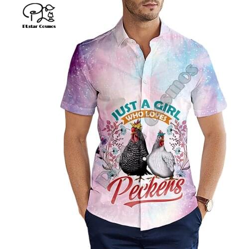 Hawaiian beach summer Fashion Short sleeve shirt Animal chicken Print 3d Mens Shirt Casual Harajuku Tee shirts Drop shipping