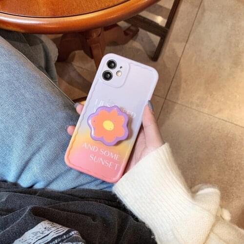 Ins Korea Floral Stand Holder Phone Case For iPhone12 11Pro Xsmax 78Plus SE2020 XR imd Full Cover Skinny Capa Protection