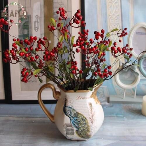 1PC DIY Fake Fruit Berries Artificial Pomegranate Cherry Bouquet For Christmas Home Decorative 3 Colors