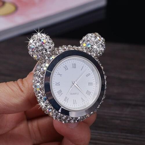 Creative car instrument clock mini cute car air outlet perfume rhinestone clock adjustable time car styling auto parts clock