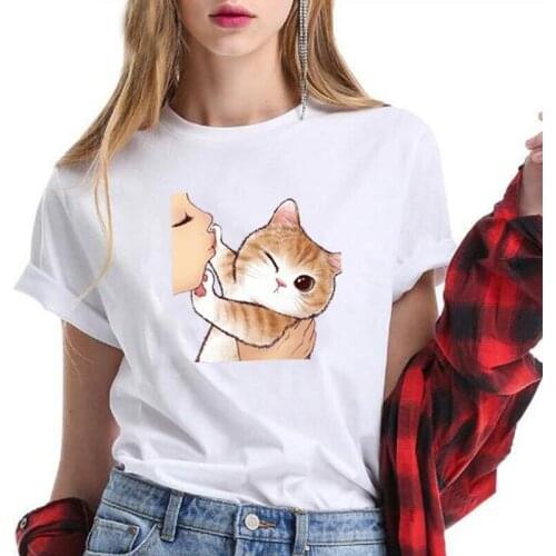 Summer Casual T-shirt Cat Animal Cartoon Print T Shirt Women Tops Short Sleeve Harajuku Shirt Tee Shirt Femme Camiseta Mujer