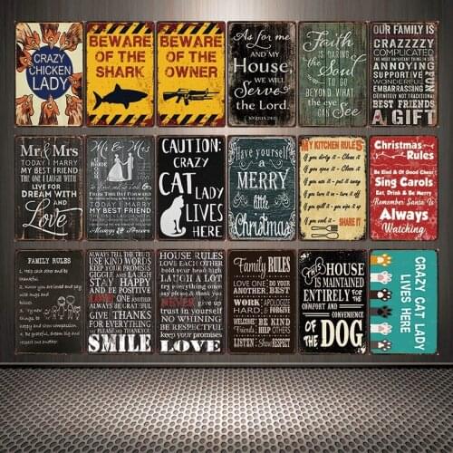 [ Mike86 ] Crazy Chicken Lady Smile House Rules Tin Sign Custom Poster Personality Classic Metal Painting Decor Art ZZ-01