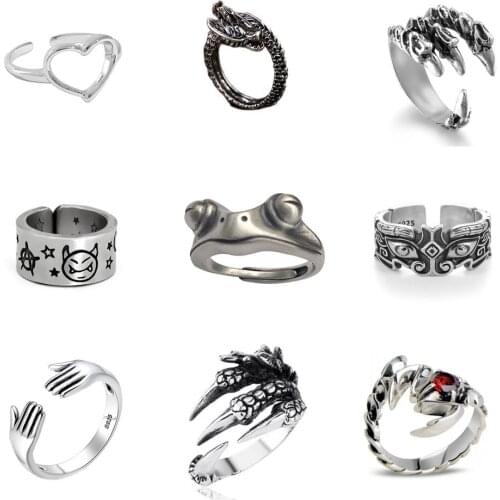 Unusual Paw Heart Frog Cute Rings for Women 2021 New Korean Fashion Resizable Finger Gothic Jewelry Unisex Silver Color Ring