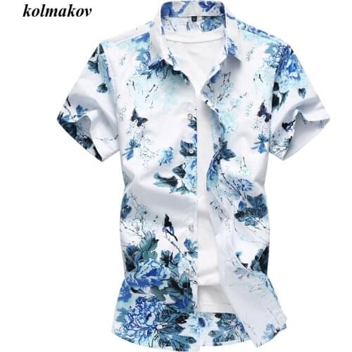 New Summer Style Men Boutique Flowers Short Sleeves Shirt Fashion Casual Youth Popularity Slim Short Shirt Mens Plus Size M-7XL