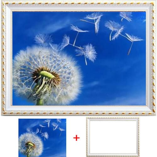Framed Diamond Embroidery Flowers Full Drill Round 5D DIY Diamond Painting Cross Stitch Dandelion Diamond Mosaic Paintings