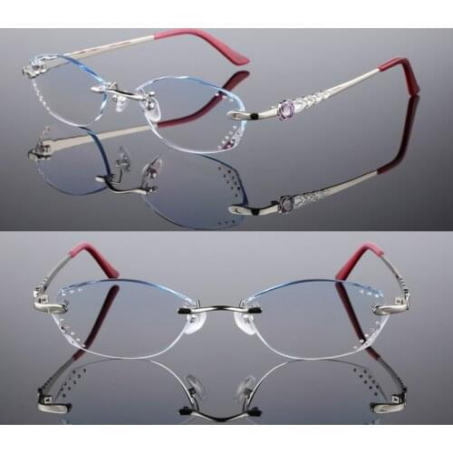 Female models diamond cutting reading glasses rimless glasses custom Progressive lenses myopia prescription Complete