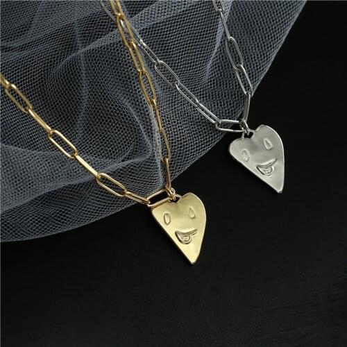 HECHENG,Vintage Multilsyer Punk Chain Smile Face Heart Necklaces For Women Pentant Necklace 2021 Statement Gothic Jewelry