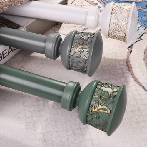 American Style Green White Thick Retro Solid Silent Rome Rod With Decorative Flower Head Single or Double Curtain Rod
