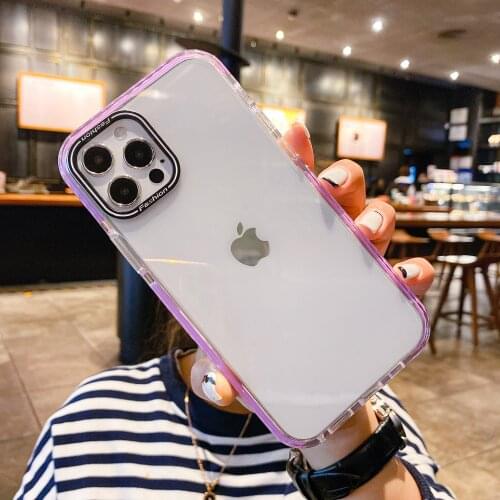 Transparent Acrylic Shockproof Phone Case For iPhone 11 12 Pro Max 12 Mini 7 8 Plus XR X XS Max Fashion Soft TPU Back Cover