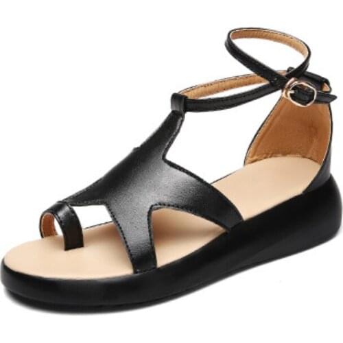 Y68 Sandals Women Summer New 2021 Fashion Pu Flat With Shoes Buckle Strap Platform Girls Gladiator Casual Beach Flip Flop Black