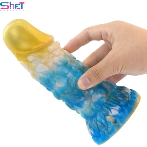 SHET Huge Art Graffiti Dildo Tight Particle with Suction Cup Sex Toys for Women Anus Massage Butt Plug Male Masturbator Sex Shop