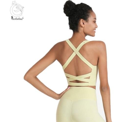 Yushuhua Cross Beautiful Back Sports Underwear Women Shockproof Vest Type Running Fitness Underwear Women Yoga Bra Top