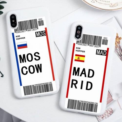World Country Label Air Tickets Phone Case For iphone 12 11 Pro Max Mini XS 8 7 6 6S Plus X SE 2020 XR Candy white Silicone