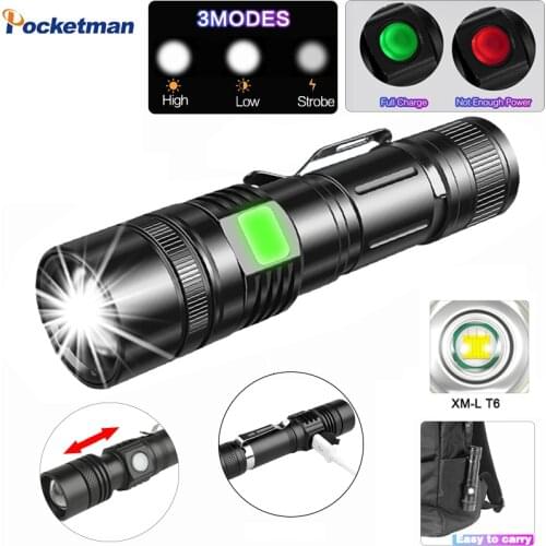 Super Bright 8000LM Tactical LED Torch Flashlight USB Rechargeable XHP50 18650 Battery 5 Models Telescopic Zoom Flashlight