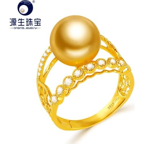 YS 18K Solid Gold 10-11mm Genuine Saltwater South Sea Pearl Ring Wedding Fine Jewelry