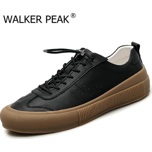 Mens Genuine Leather Casual Shoes White Tenis Footwear for Men Fashion Skateboard Autumn Male Flats Slip on Man Loafers Shoe