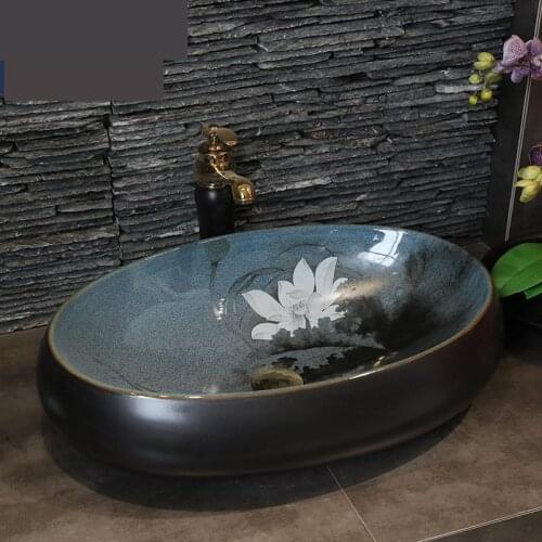 Art Basin sink bowl Washbasin Toilet Ceramic sink Household Ink Lotus Washbasin Oval Shape ceramic wash basin bathroom sink