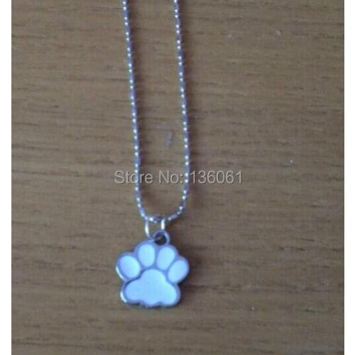 10PCS Vintage Silver Enamel DOG/CAT Paw Prints Necklace Pendant Charms Ball Chain Collar Choker Statement Jewelry For Woman X816