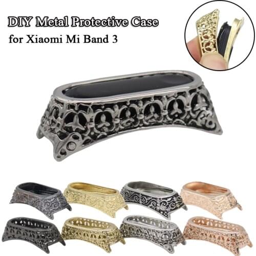 Protective Metal Case Cover for Xiaomi Mi Band 3 Bracelet Retro Vintage DIY Protector Frame for Mi Band 3 Accessories Rose Gold