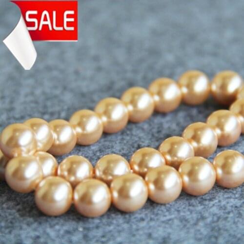 For Necklace&Bracelet 10mm Light Gold-Color Shell Pearl Beads DIY Gifts For Women Girl Loose Beads Jewelry Making Design 15inch
