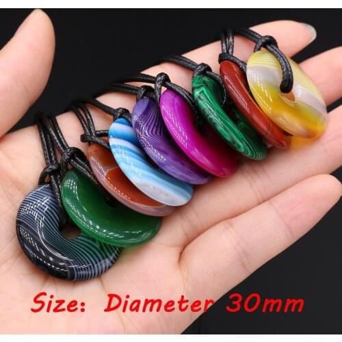 Trendy Natural Stone Chains Necklace Multi-color Big Hole Crystal Pendant for Women Party Gifts Necklace Jewelry 30mm