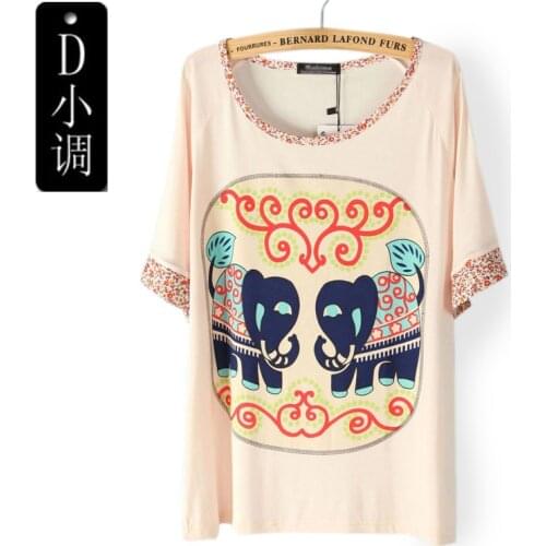 2017 Summer New Womens Print Collar Cuff Short-sleeve Round Neck T-shirts Tees Women Female T Shirt