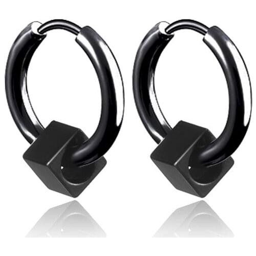 1-2pcs Punk Stainless Steel Ear Clip Hoop Earrings For Women Men 2021 Trendy Goth Hip Hop Black Pendants Round Circle Earring