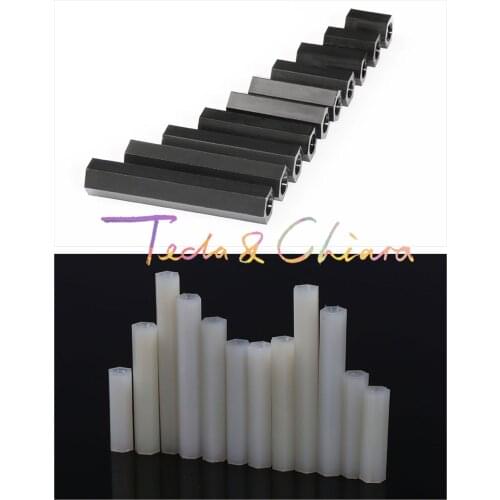 10Pcs M3 x 25mm New 25 * Black White Nylon Hex Standoff Spacer Female Female Length Plastic