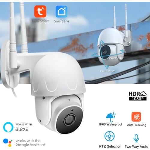 Super Mini Speed Dome Auto Tracking Alexa Google Security Camera PTZ Tuya Outdoor IP66 Night Vision Two Way Audio 1080P Camera