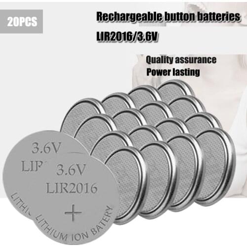 20PCS New LIR2016 Li-ion Rechargeable Battery 3.6V Lithium Button Batteries for Watch Computer Replaces LIR 2016 CR2016/ML2016